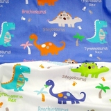 蓝白恐龙纯棉斜纹棉布宝宝床品布料卡通AB面定做幼儿园床单被套