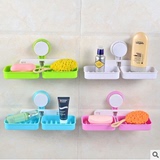 雨露浴室强力吸盘肥皂盒卫生间沥水双格肥皂架创意壁挂香皂盒