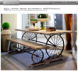 美式复古铁艺做旧餐桌椅组合创意车轮休闲咖啡厅庭院长方形桌椅