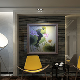 新中式客厅卧室背景画装饰画纯手绘工笔油画含外框【荷花-1501】