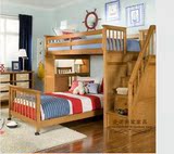 美式全实木儿童高低床成人双层床带书桌学习桌梯柜上下床子母床特