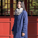 百秀纺2015冬季女式棉衣新品 原创复古简约保暖修身纯麻棉麻外套