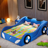 真皮儿童床男孩1.5米单人床卡通汽车床1.2米带护栏创意女孩儿童床