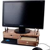 电脑办公桌面收纳盒 抽屉式液晶显示器增高支架 木质置物整理架