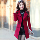 2015秋冬新款韩国大码修身毛呢外套女中长款呢子大衣显瘦羊绒大衣
