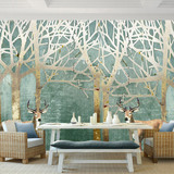 美式森林麋鹿电视壁纸复古怀旧创意定制壁画客厅背景个性艺术墙纸
