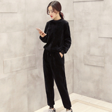 2016秋冬大码显瘦新款韩版金丝绒休闲运动套装卫衣两件套加厚女装