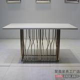 大理石餐桌椅组合 简约后现代不锈钢餐桌 欧式家用客厅餐台定制