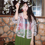 夏季女装日式和服透明花朵防晒衣开衫韩版宽松长袖薄款外套短款潮