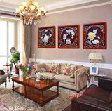 中式客厅装饰画玉石浮雕餐厅卧室走道实木壁画沙发背景墙三联挂画