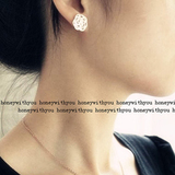 韩国OL白领款饰品钛钢镀18K玫瑰金茶花耳钉女可爱复古耳环耳饰品