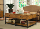 美式乡村焊接整装矮桌复古做旧铁艺沙发实木带抽屉客厅茶几简约