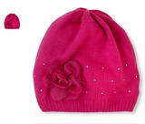 春秋冬新款原单女童花朵针织帽中童薄款毛线帽保暖帽羊毛公主帽