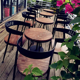 阳台休闲桌椅组合三件套美式铁艺复古茶几小圆桌户外实木酒吧桌椅