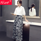 NIAT2016夏季新款复古时尚潮名媛雪纺两件套连衣裙显瘦长裙套装女