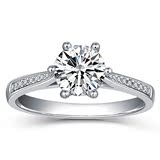 六爪钻戒 铂金钻石戒指求婚结婚女戒 经典群镶