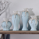欧式简约现代时尚镂空、裙摆蓝色陶瓷花瓶客厅陶瓷摆件家居工艺
