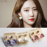 韩国进口 优雅淑女 大花朵珍珠花蕊两用水钻耳钉 后挂式耳钉 耳环