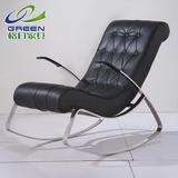 格日家具 时尚真皮摇摇椅躺椅 欧式休闲沙发椅不锈钢皮逍遥椅1045