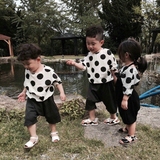 韩国童装2016春秋宝宝全棉波点中袖七分袖男女儿童打底T恤蝙蝠衫