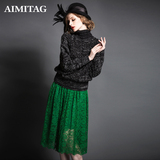 2015秋冬新款韩版女装宽松加厚高领套头毛衣蕾丝连衣裙长裙套装