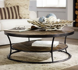 LOFT风格咖啡圆桌美式复古实木铁艺简约创意客厅双层圆形茶几边几