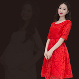 中式结婚晚礼服女大码敬酒服新娘孕妇礼服高腰红色连衣裙夏季短款