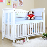 鑫娃娃婴儿床 实木欧式多功能白色童床bb 双胞胎宝宝床可变书桌