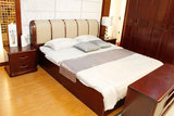 美国红橡木双人床 简约现代 热卖实木床 真皮软靠 高箱储物床