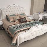 欧式床皮艺实木描金雕花1.8米双人床新古典白色婚床卧室家具特价