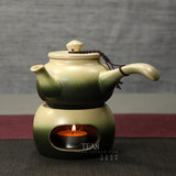 优质古陶侧把壶+底炉 蜡烛煮茶壶 日式粗陶古风古韵 陶瓷功夫茶具