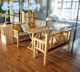 实木餐桌长椅 靠背椅 特色地中海田园乡村美式咖啡店酒吧休闲会所