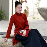 佛笑缘之人生如茶系列 旗袍中式秋装茶服上衣 红色 少量现货