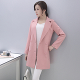 2016春新款女装纯色单件韩版风衣长袖外套显瘦小香风中长款小西装