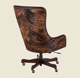 美式实木书椅家用真皮写字椅奢华木质办公椅简约个性升降转椅定制