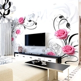 纸无纺布客厅卧室3D立体电视背景墙画壁纸中式简约玫瑰大型壁画墙