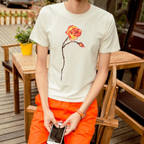 男士短袖玫瑰花t恤2016圆领半袖男装体恤夏季纯色百搭打底衫汗衫