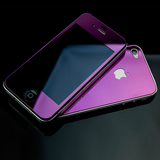 苹果4s钢化玻璃膜 iphone4S彩色镜面前后贴膜 高清防爆彩色钢化膜