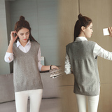 2016韩版羊毛衣马甲女秋新款宽松V领针织衫背心中长款套头无袖