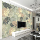 个性定制  中式3D墙纸 电视卧室背景墙壁纸 复古树叶 大型壁画