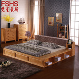 纯实木榻榻米床1.5现代中式柏木家具1.8米双人床储物软靠卧室布艺