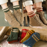 秋冬复古日系袜子女加厚针织粗毛线翻边羊毛保暖中筒堆堆袜潮袜子
