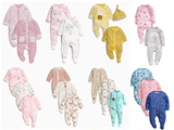 英国Next官网正品代购新款女宝宝婴儿纯棉长袖连体衣爬服哈衣。