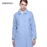 ARMANDA阿曼达韩版外套女中长款修身双排扣宽松澳洲羊绒大衣女