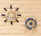 CFH地中海海洋风格木质制蓝白小号船舵渔网儿童卧室墙壁装饰品挂