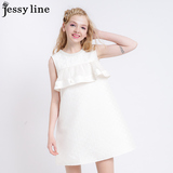jessy line2016夏装新款 杰茜莱荷叶边拼接纯色百搭无袖连衣裙