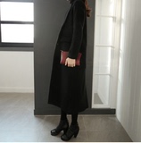 2015年秋冬新款修身加厚羊绒黑色双排扣超长款毛呢子大衣外套女装