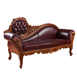 美式实木贵妃椅新古典美人椅卧室沙发椅欧式真皮贵妃椅高档美人榻