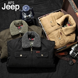 Jeep冬季中年棉衣男加厚短款毛领棉服商务外套爸爸装中老年棉袄