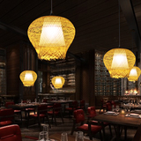 简约创意个性餐厅楼梯实木吊灯现代咖啡厅过道北欧阳台竹编灯具